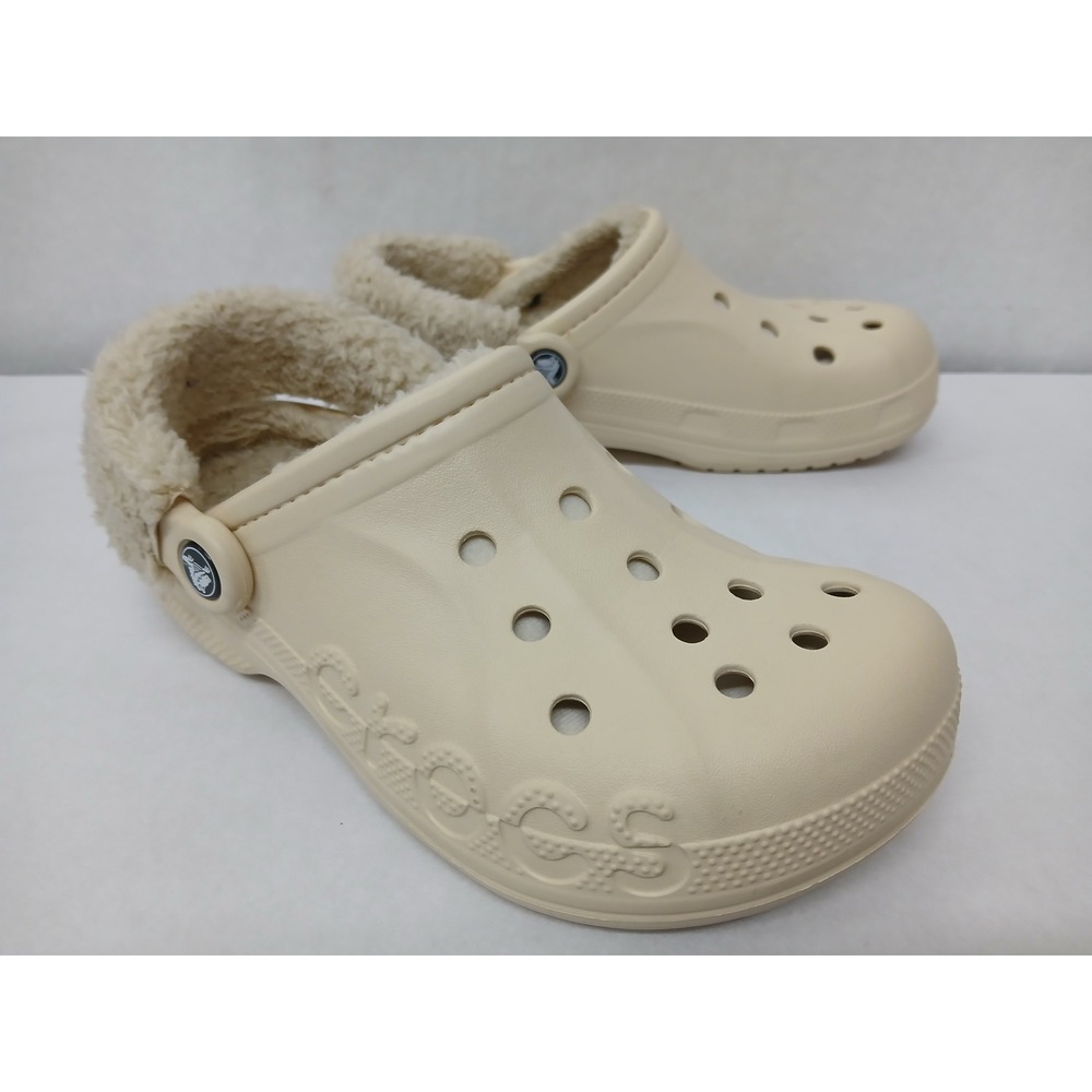Crocs Women's Adult Baya‎ Lined Fuzz Strap Clogs 206633 Winter White Sz 7